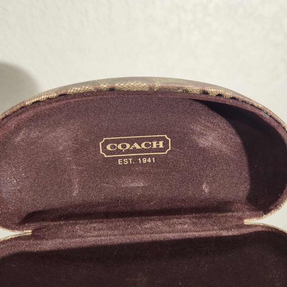 Coach Signature Pattern Hard Eyeglass Sunglasses Case Beige & Brown - Picture 9 of 11